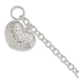 Sonia Jewels Real 925 Sterling Silver Puffed Heart Toggle Charm Bracelet 7.75" (Width = 32mm)