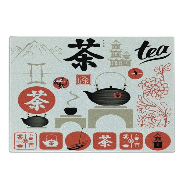 Ambesonne Tea Party Cutting Board, Japanese Design with Cultural Elements