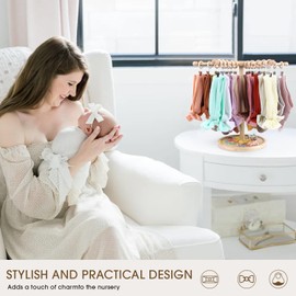 AOFLLU Headband Holder for Girls, 360 Rotating Headband Organizer Stand Bow Organizer for Girls, Baby Headband Display Rack, Hair Accessories Organizer Storage for Nursery Room Decor (Beige)