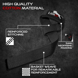 LIONCO Weightlifting Straps for Gym – Heavy Duty Padded Wrist Straps for Deadlifts, Powerlifting, Strength Training & CrossFit | Non-Slip Grip Lifting Straps for Men & Women, Bodybuilding, Fitness, Weight Training & Workout Support (BLACK)