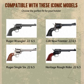 Single Six 22 6.5 Inch Leather Revolver Holster for Ruger Wrangler, Single Six, Single Ten .22, Heritage Rough Rider, Colt New Frontier and Similar Pistols, Adj. Retention, Ambidextrous, Brown Color