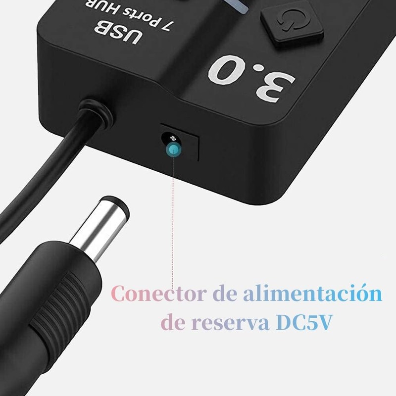 Hub USB 3.0 Splitter,7 Puertos Multi USB 3.0 Hub Splitter