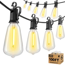 Brightown Outdoor String Lights Patio Lights, 100FT ST38 Shatterproof Dimmable Waterproof Connectable LED Christmas Lights, Hanging Outside Light for Backyard, Porch, Deck, Balcony, Garden, Home Decor