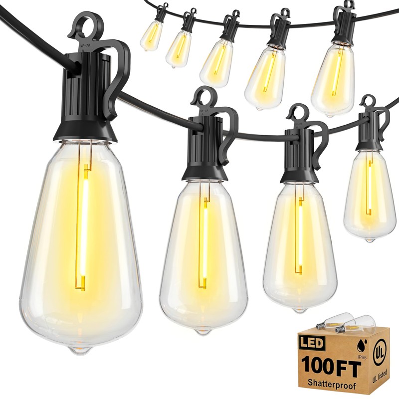 Brightown Outdoor String Lights Patio Lights, 100FT ST38 Shatterproof Dimmable