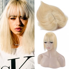 Silk-co Clip-In Real Hair Topeer Real Hair Pieces Real Hair Toupee Hair Extensions with Fringe Pony Hair Extensions for Women 7A Real Human Hair 35 cm - 44 g 613# Bleach Blonde