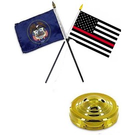 Utah State & USA Fire Red 4"x6" Flag Desk Set Table Stick Black Base