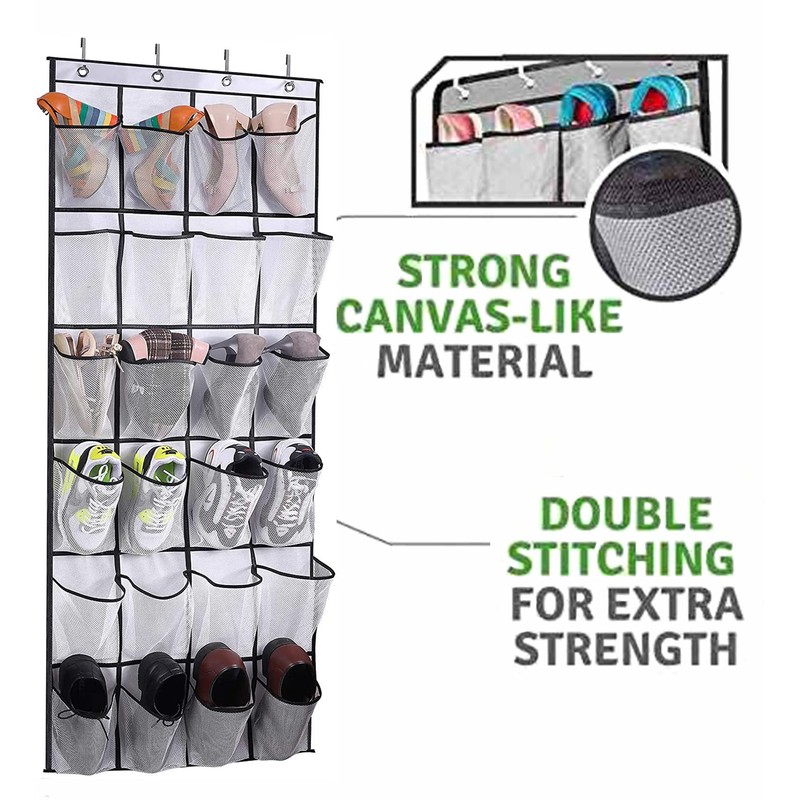 Over The Door Shoe Organizer - 24 Large Mesh Pockets|Door