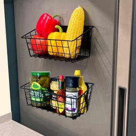 Magnetic Fridge Shelf, Pack of 2 Spice Racks Magnetic with Strong Magnets for Storage, Movable Magnetic Shelves for Fridge, Garage, Laundry, Whiteboard, Kitchen Counter, Black