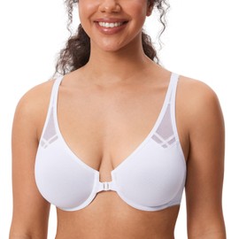 DELIMIRA Women's Front Fastening Bras Underwire Unlined Racerback Plus Size Bra White 40D