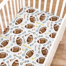 Watercolor American Football Baby Crib Sheets for Boy Girl 52"x28" American Football Rules Soft Crib Mattress Cover Outdoor Sports Fitted Baby Sheet for Standard Crib Mattress Toddler Bed Mattress