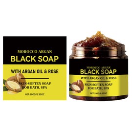 Morocco Body Scrub Black Soap,African Black Soap Bar,Natürliche Marokkanische Schwarze Seife,Marokko Körperpeeling,Weiche Haut für die Meisten Hauttypen Geeignet,180G