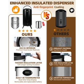 Insulated Beverage Dispenser 2 Gallon, Stainless Steel Hot Drink Dispenser with Stand, Thermal Hot Water Dispenser for Parties, Hot Water Urn for Coffee Chocolate Tea, Black, 2 Pack