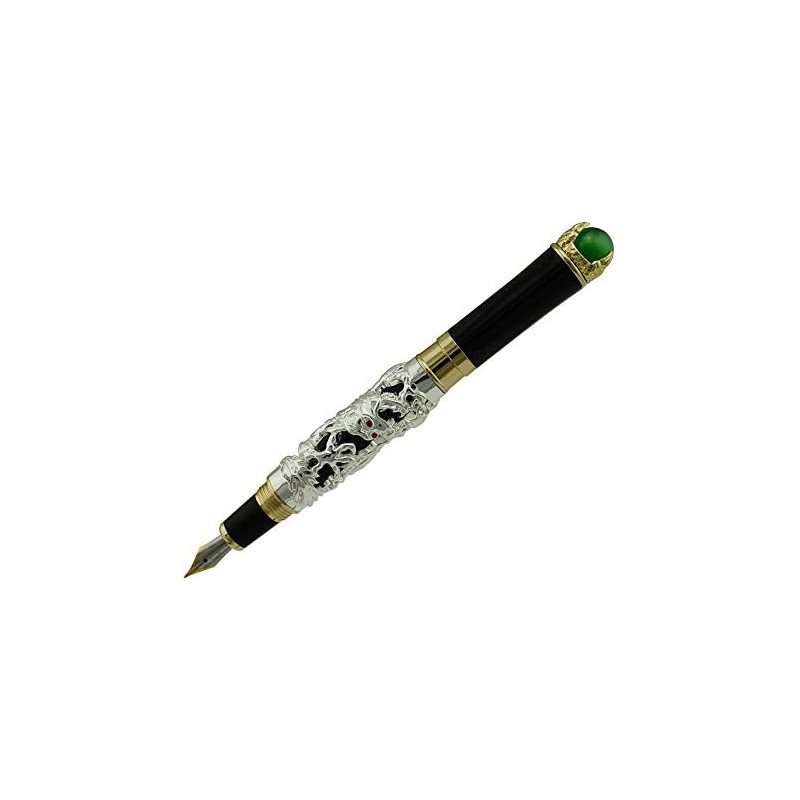 Jinhao - Pluma estilográfica de dragón de plata antigua, punta