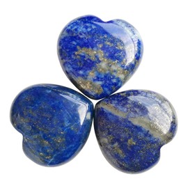 Bacatgem 3 Pcs Natural Lapis Lazuli Pocket Palm Thumb Healing Crystal Heart Love Worry Stones,1 inches Reiki Balancing Crystal and Healing Stones