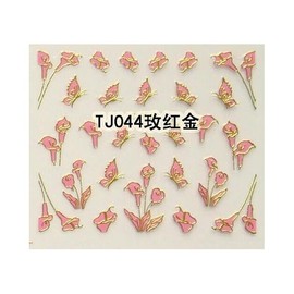 Generic Golden and Silver Edge Butterfly Flowers Nail Art Sticker Tj044 Golden Pink Nail Wraps Art Stickers Manicure Supplies for Women for Home Nails Full Long Lasting Easy Apply and Remove