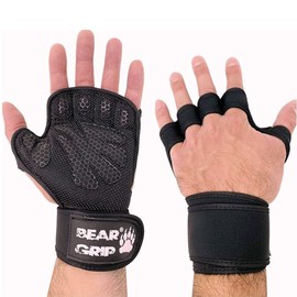 BEAR GRIP - Open Workout Gloves with extra Palm protection for Crossfit, Bodybuilding, callisthenics, Powerlifting (Black, XL)