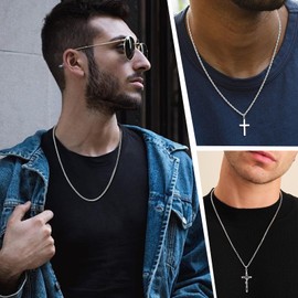 Esmoly 3 Men's Necklaces Silver Gold Black 316L Stainless Steel Chain 2/3/4/5/6 mm Curb Chain Cuban Chain Cord Chain Gifts for Men Boys Christmas Gift 45/50/55/60 cm, Stainless Steel, No Gemstone