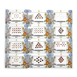 Ashirwad 12 Combo Bindi Packs All in One Indian Multicolor Multisize, Multi Design Reusable Stone Crystal Forehead Tika, Face Jewels Stickers Bridal Bindis (Bindi-10)