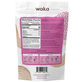 Waka Instant Green Tea Mix, Raspberry Flavored - 100% Tea Leaves, No Additives, Unsweetened Tea Powder in Bulk Pouch – Easy Quick Hot and Iced Teas, Up to 200 Cups (4.5oz)