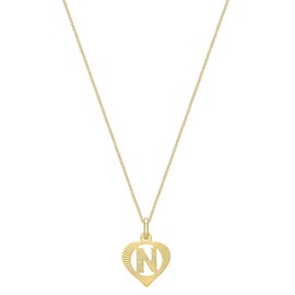 CARISSIMA 9ct Yellow Gold Diamond Cut Initial Heart Pendant on Curb Chain of 46cm, Gold, Diamond