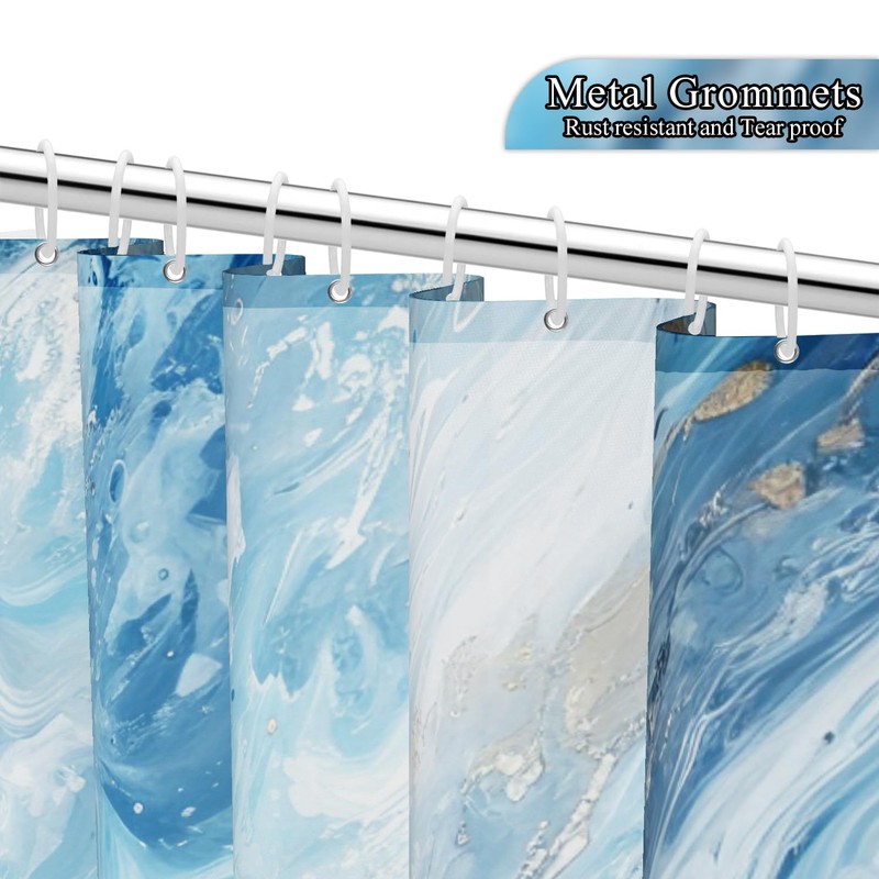 Sillsloso Blue Marble Shower Curtain for Bathroom Modern Ombre Abstract