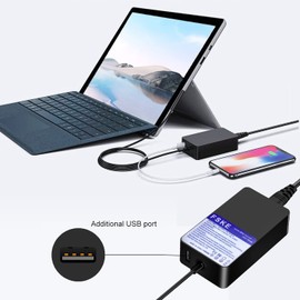 FSKE 44W Surface Pro 6 Pro 5/4/3 Charger, 15V 2.58A Power Supply Charger for Surface Laptop1/2/3, Surface Book 1/2, Surface Go with USB Port