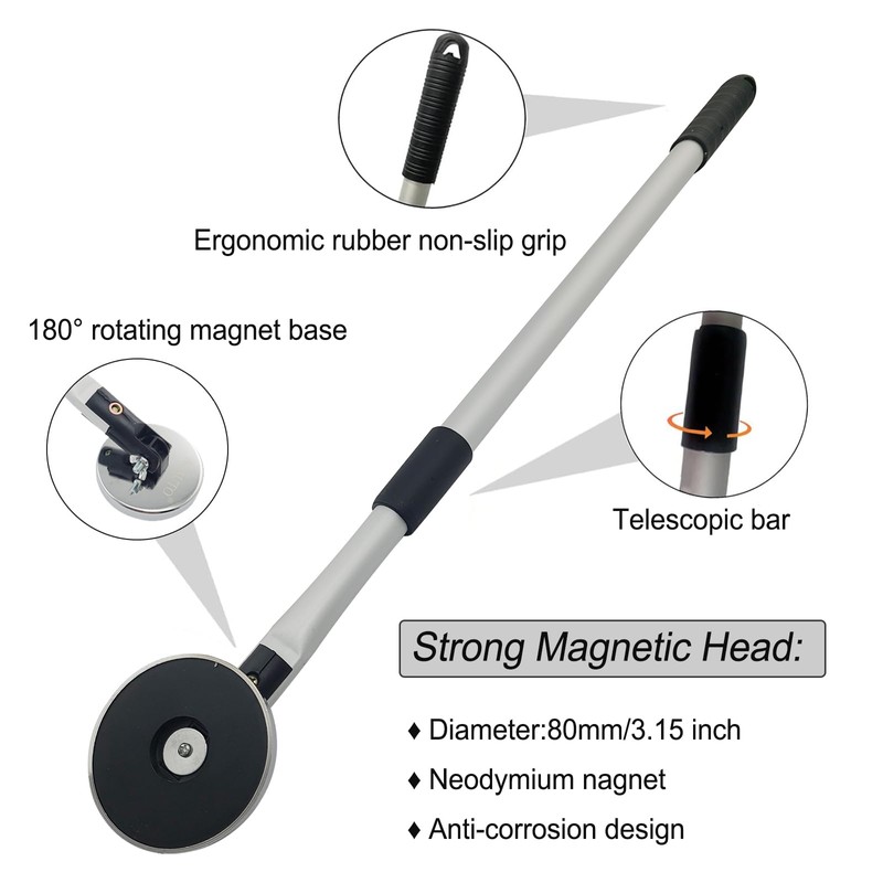Telescoping Magnetic Sweeper Pickup Tool, Retractable 27" to 43" with