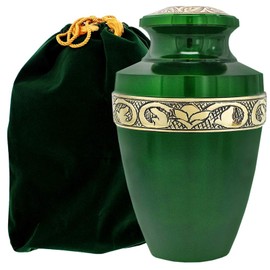 Trupoint Memorials Cremation Urns for Human Ashes, Decorative Burial Urn for Adult Men and Women, Large Grecian Green and Gold