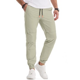 JMIERR Mens Joggers Casual Chinos Pants Stretch Elastic Waist Drawstring Tapered Sweatpants with Pockets, S, Off-White