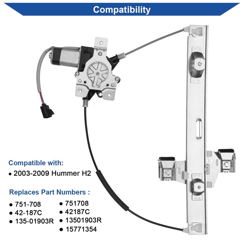 Obaee Rear Right Passenger Side Power Window Regulator with Motor