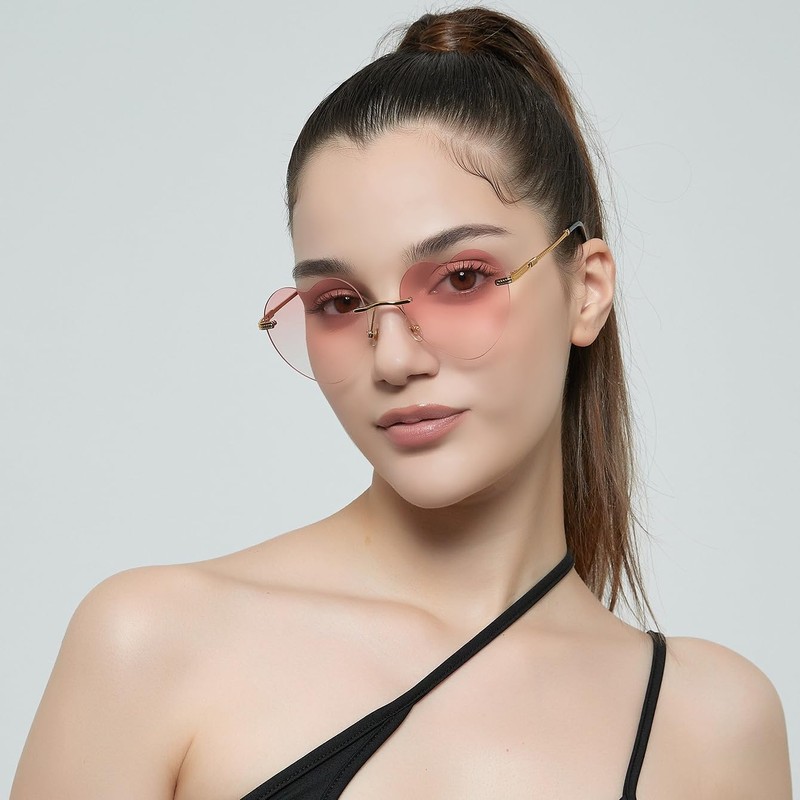 WDZAYXC Minimalist Frameless Heart Shaped Sunglasses, Cute and Fashionable Glasses,