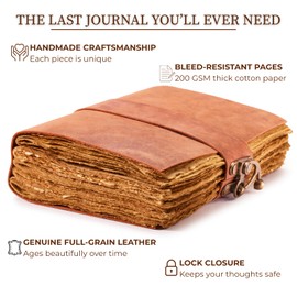 NomadCraftsCo. Vintage Leather Journal - Lock Closure, Book of Shadows Journal, Grimoire Journal, Witch Journal, Vintage Journal 240 pages Antique Deckle Edge Paper