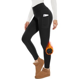 GAYHAY Fleece Lined Leggings Women with Pockets - Thermal High Waisted Winter Yoga Pants Warm Thick Leggings for Workout