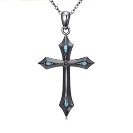 ABIGY Cross Necklace 925 Sterling Silver Turquoise Necklace Cross Pendant for Men Women Black