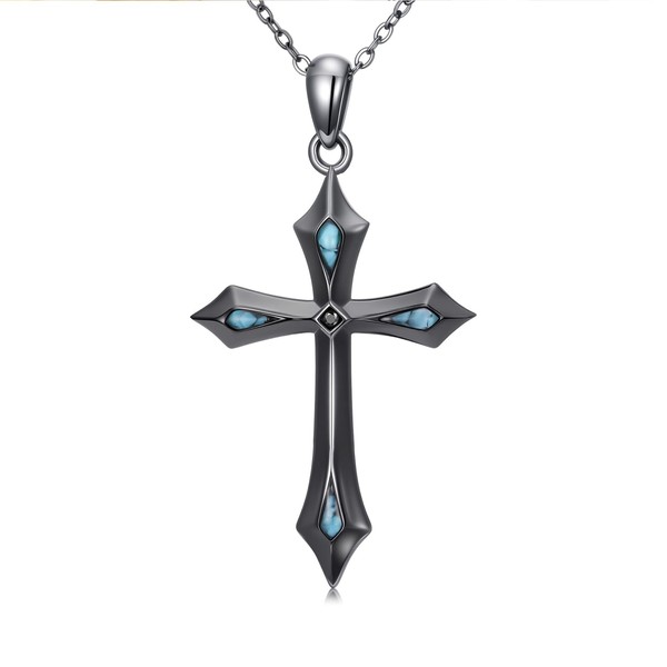 ABIGY Cross Necklace 925 Sterling Silver Turquoise Necklace Cross Pendant
