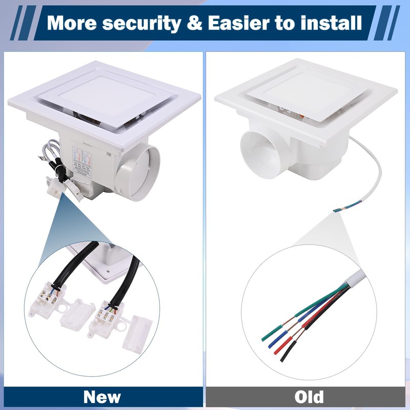 FEITON Square Bathroom Exhaust Fan with LED Light, Adjustable Color