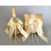 Uwedding Gold Wedding Ring Pillow Cushion Bearer with Champagne Ribbon