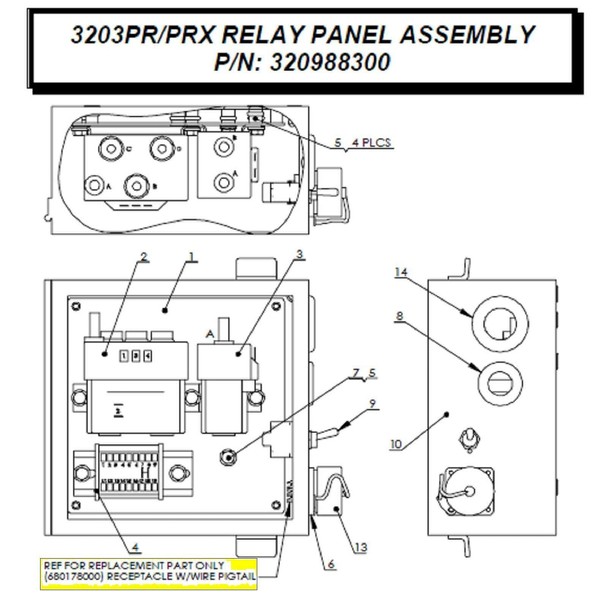 Auto Crane Receptacle Assy Relay Panel, 3203 PR/PRX