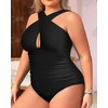 Daci Womens Front Cross Plus Size One Piece Swimsuits Tummy