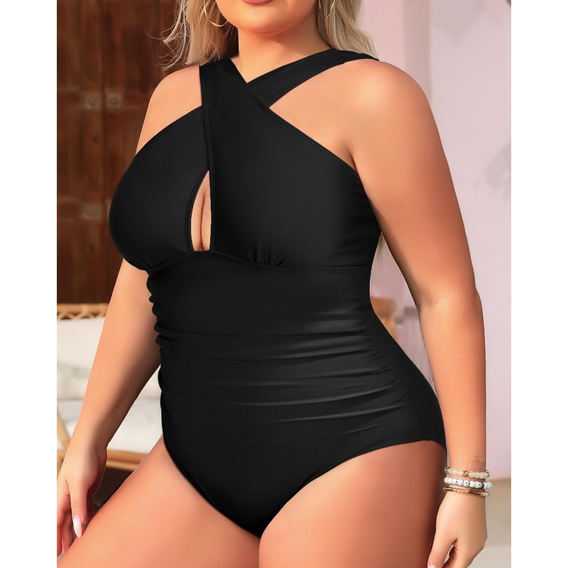 Daci Womens Front Cross Plus Size One Piece Swimsuits Tummy