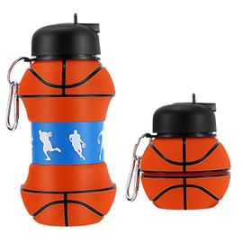 Deportes botella de agua plegable botella, Botella Plegable para Viaje, Libre de BPA, para Niños, Adolescentes, Adultos para Viaje, Regalo de Navidad, Cumpleaños (baloncesto naranja 550 ml)