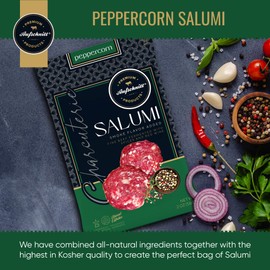 Aufschnitt Meats Kosher Salumi - Sliced Sausage, Charcuterie Meat - Fine Fermented Beef - 2 oz, Peppercorn, 12 Pack