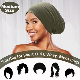 2PCS Sleep Cap Bonnet for Sleeping Black Women Men, Adjustable Cooling Lining Bonnets for Curly Hair Wrap Braids Beanie Night Hat, Medium
