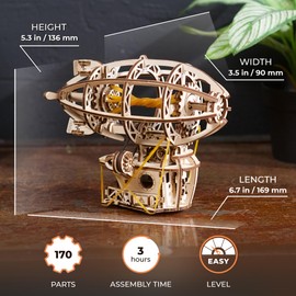 UGEARS Wooden 3D Puzzles for Adults - Steampunk Airship Mini Model Kit - DIY Wooden Zeppelin Puzzle with Rubber Band Motor - Wood Puzzles Models for Adults to Build Easy Assembly - 170 Pcs