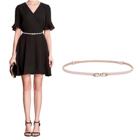 Women's Belt Skinny Soft Genuine Leather Belts Slim Dress Fashion Waist Belt Gold Solid Pearl Shaped Buckle Waistband, Nude
