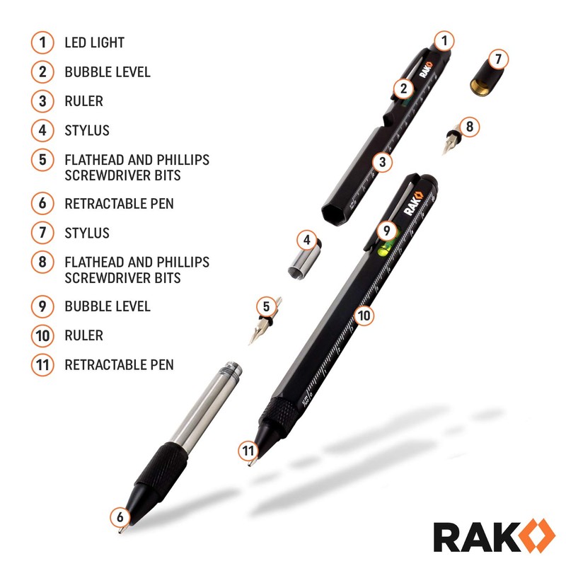 RAK Multitool Pen - Multi-Tool Pens, LED Light, Flathead, Phillips