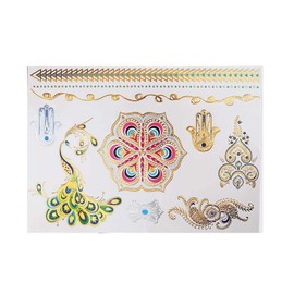 S.A.V.I 3D Temporary Tattoo Golden And Silver Metallic Sticker Colourful Butterflies Swans Peacock Design Size 21x15CM - 1PC. (58), Gold, 22 g