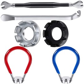 Kigauru 6pcs Bicycle Spoke Wrench Nickel Plated Process Tool Steel 8 Holes with Tire Lever Bike Rim Correct Kit Bike Spoke Tool Bicycle Universal Mini Repair Spoke Tool Kit