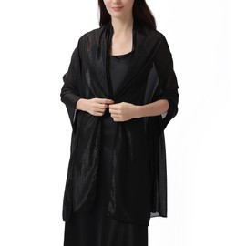 changyexi Elegant Evening Shawl Wrap for Women Formal, Sparkling Crepe Chiffon, Wedding Party Scarf (Black)