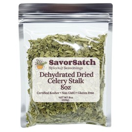 SavorSatch Dehydrated Dried Celery Flakes, Crosscut – 8oz Resealable Pouch | Dried Vegetables for Cooking, Soups, Stews, Camping, Emergency Supply | Certified Kosher